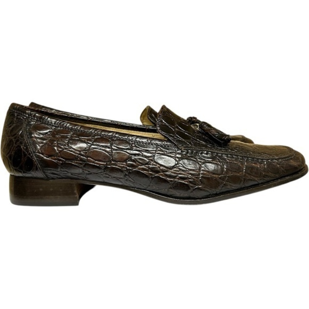 Sesto Meucci Brown Croc-Embossed Loafers